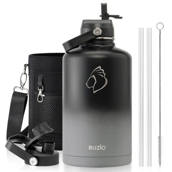 Buzio Duet Series Water Bottle with 2 Lids and Sleeve 2.5L - Shadow